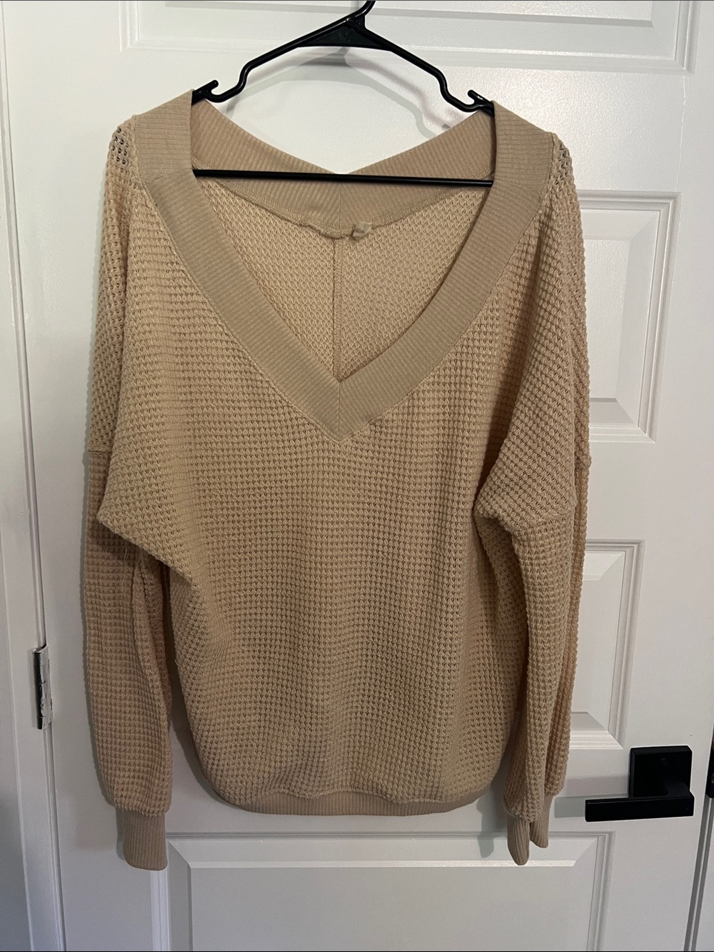 Wishlist Beige V-Neck Waffle Knit Sweater